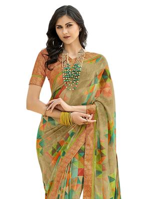 geometric printed saree with blouse - 17225628 - Standard Image - 2