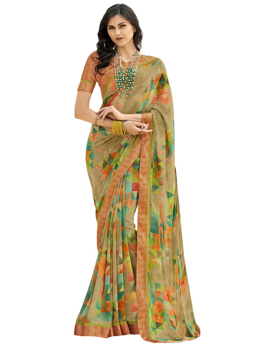 geometric printed saree with blouse - 17225628 - Zoom Image - 1