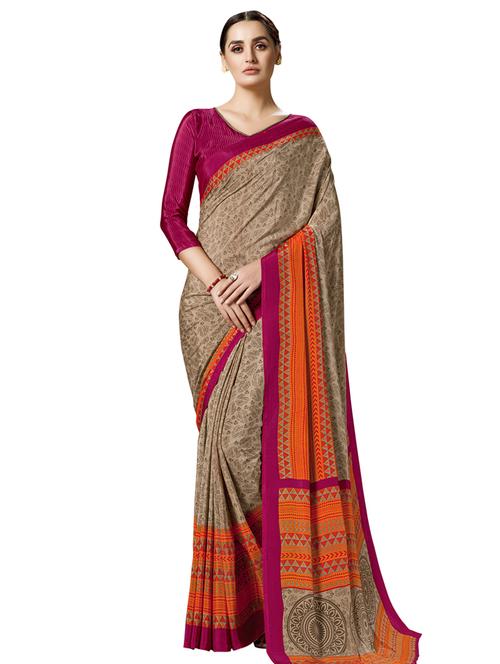 bordered printed saree with blouse - 17225689 - Standard Image - 1