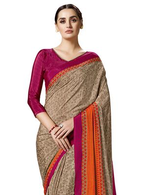 bordered printed saree with blouse - 17225689 - Standard Image - 2