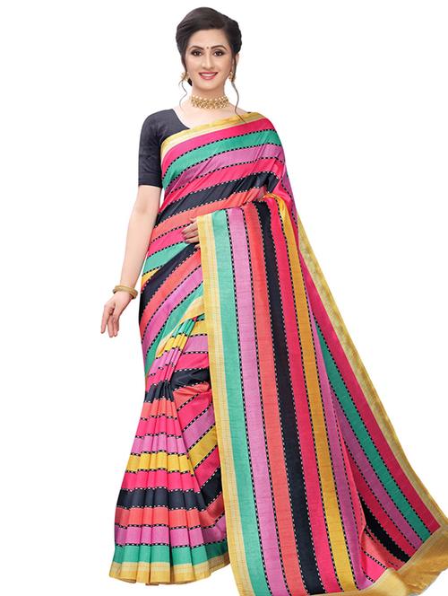 striped printed saree with blouse - 17225707 - Standard Image - 1