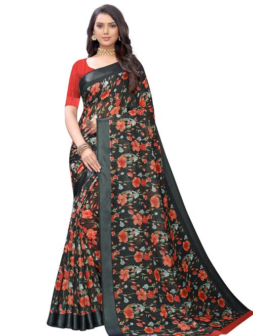 floral printed saree with blouse - 17225718 - Standard Image - 1
