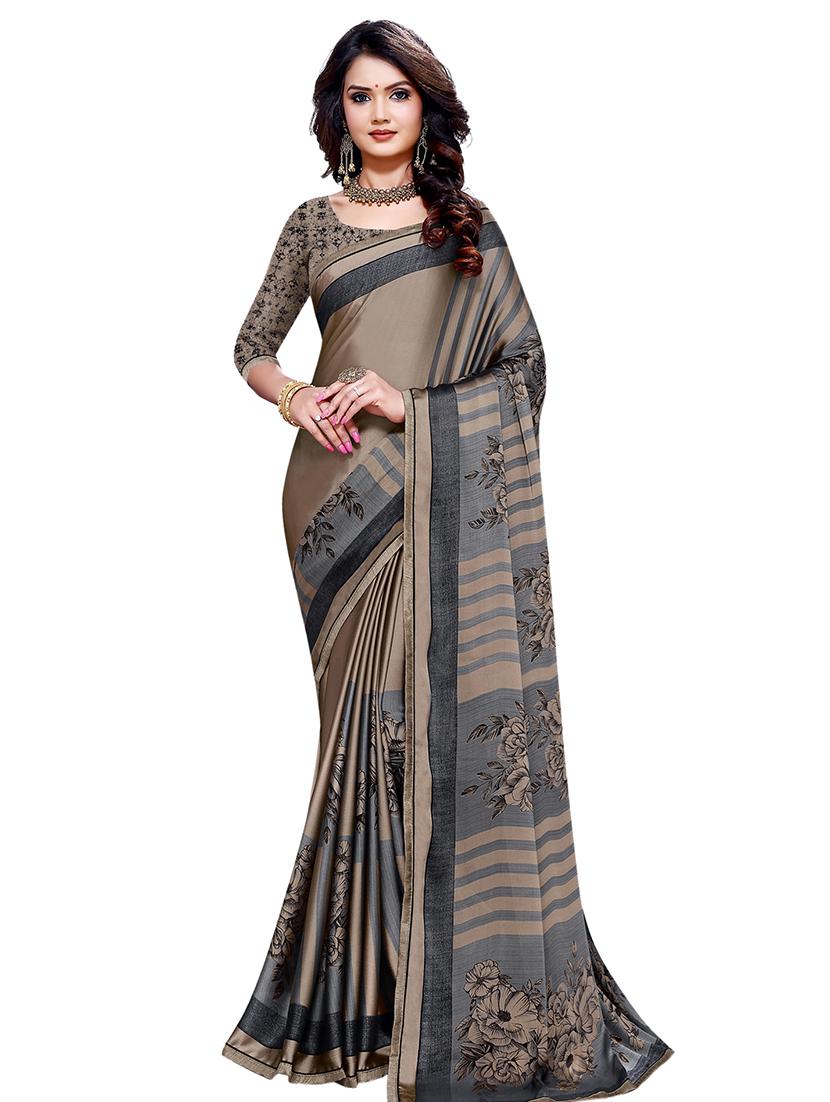 striped printed saree with blouse - 17225749 - Zoom Image - 1