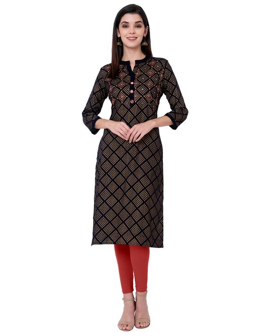 gold print straight kurta - 17225883 - Standard Image - 1