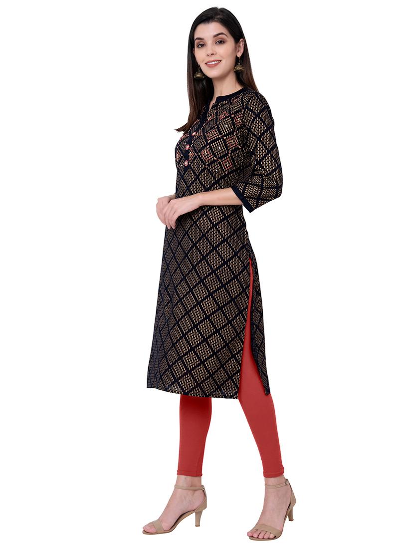 gold print straight kurta - 17225883 - Zoom Image - 2