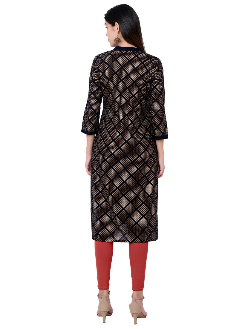 gold print straight kurta - 17225883 - Zoom Image - 3