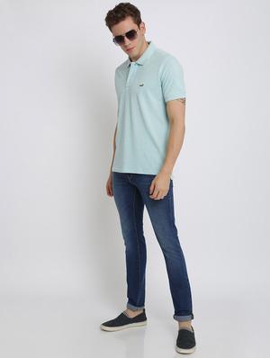 blue solid polo t-shirt - 17225908 - Standard Image - 4