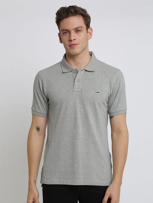 grey solid polo t-shirt - 17225941 - Standard Image - 1