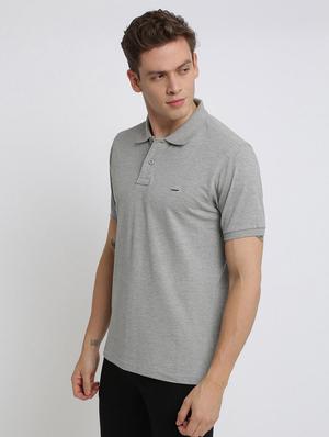 grey solid polo t-shirt - 17225941 - Standard Image - 2