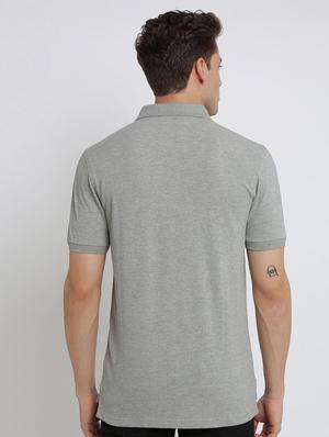 grey solid polo t-shirt - 17225941 - Standard Image - 3