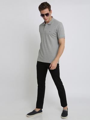 grey solid polo t-shirt - 17225941 - Standard Image - 4