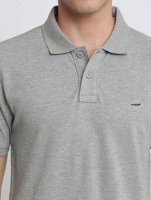 grey solid polo t-shirt - 17225941 - Standard Image - 5