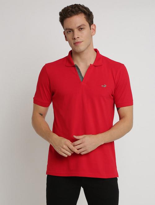 red solid collared t-shirt - 17225947 - Standard Image - 1