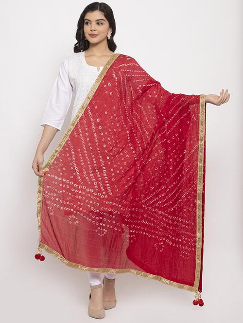 red silk blend bandhani dupatta - 17226186 - Very Small Image - 1