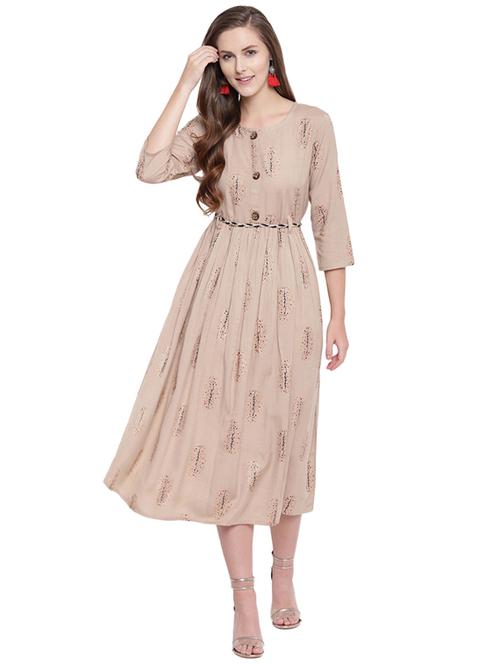 foil print a-line ethnic dress - 17226496 - Standard Image - 1