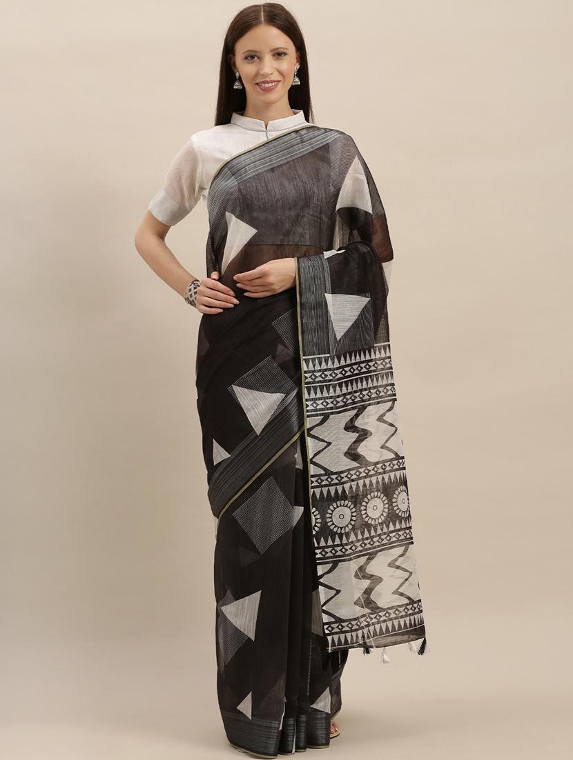 geometrical printed saree with blouse - 17227269 - Zoom Image - 1