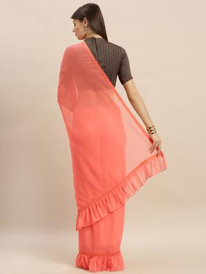 ruffle solid saree with blouse - 17227276 - Standard Image - 2