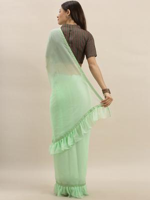 ruffle solid saree with blouse - 17227277 - Standard Image - 2
