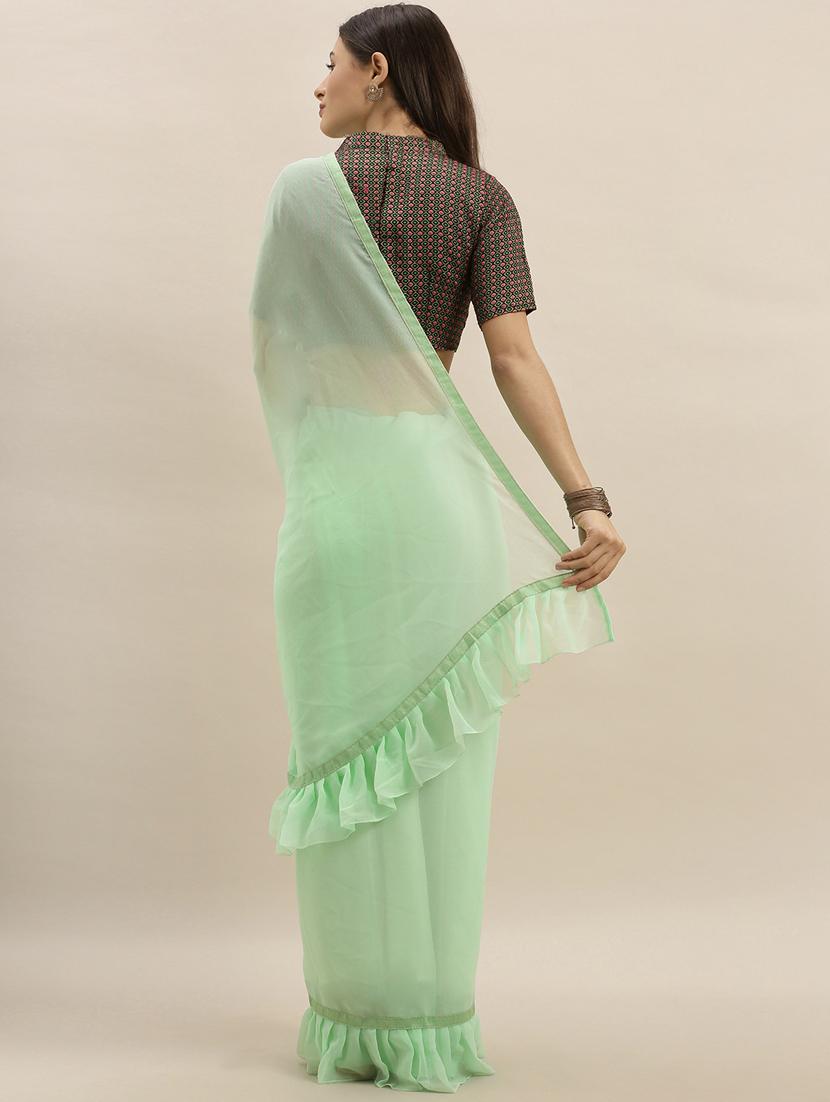 ruffle solid saree with blouse - 17227277 - Zoom Image - 2