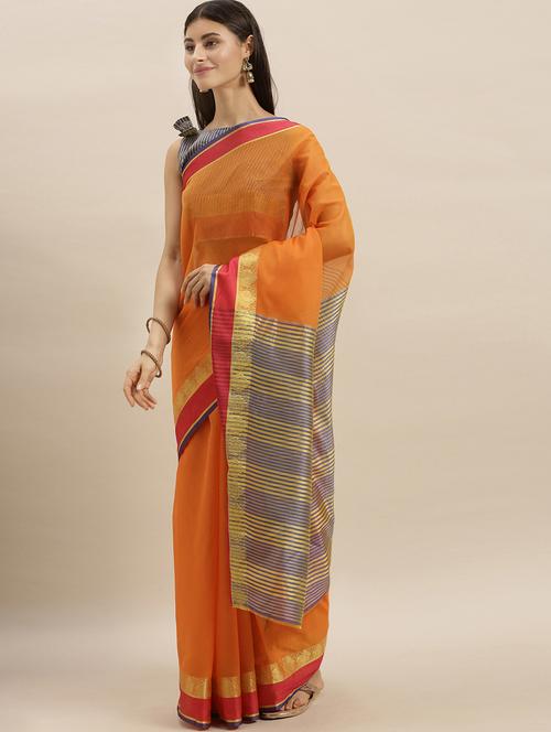 solid bordered saree with blouse - 17227281 - Standard Image - 1