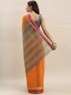 solid bordered saree with blouse - 17227281 - Standard Image - 2
