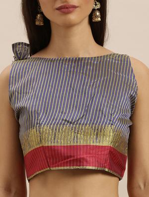 solid bordered saree with blouse - 17227281 - Standard Image - 3