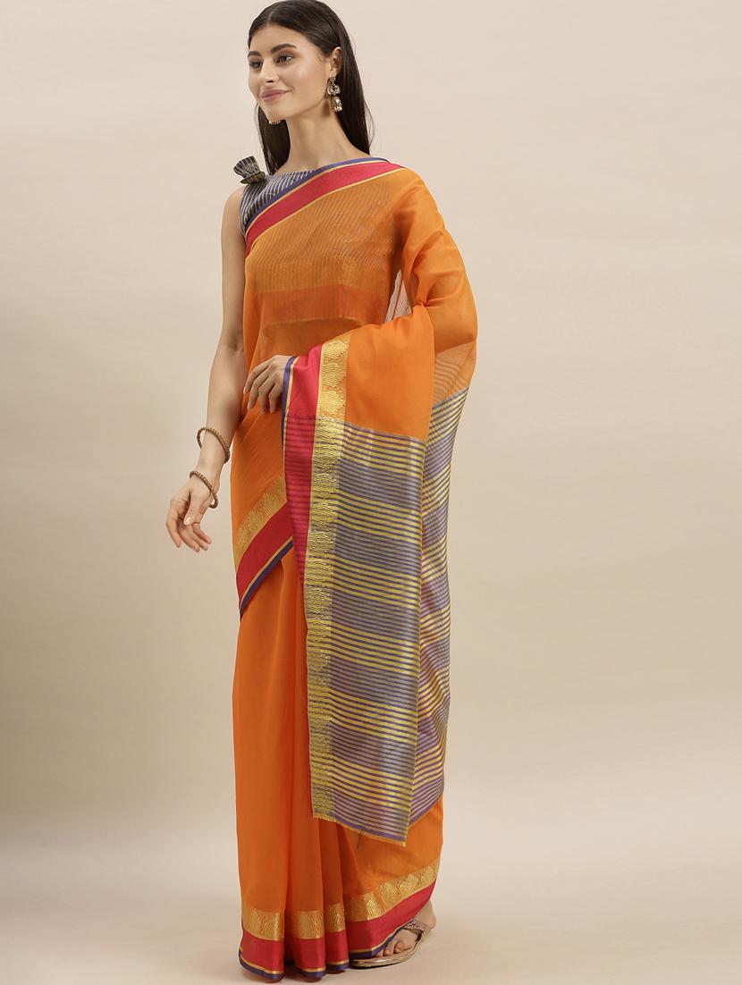 solid bordered saree with blouse - 17227281 - Zoom Image - 1