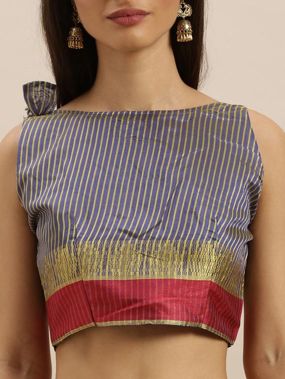 solid bordered saree with blouse - 17227281 - Zoom Image - 3
