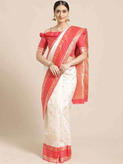 self design kasavu saree with blouse - 17227387 - Standard Image - 1