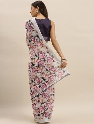 floral printed saree with blouse - 17227403 - Standard Image - 2