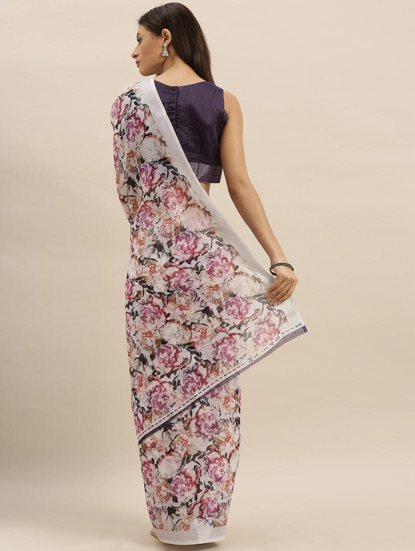 floral printed saree with blouse - 17227403 - Zoom Image - 2