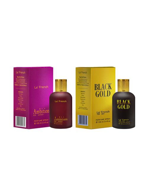 black gold for men & ambition for women perfume by la' french eau de parfum 100ml pack of 2 - 17227878 - Very Small Image - 1