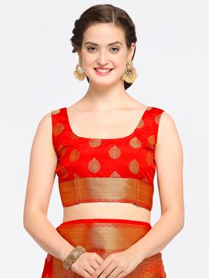 self design banarasi saree with blouse - 17228078 - Standard Image - 3