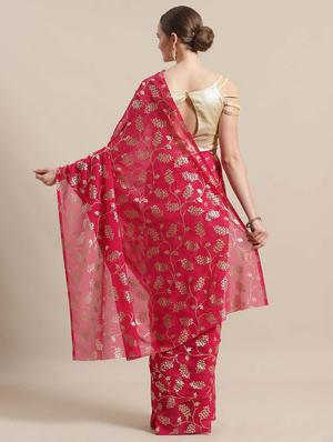 foil printed woven saree with blouse - 17228086 - Standard Image - 2