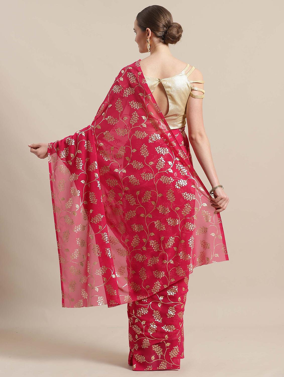 foil printed woven saree with blouse - 17228086 - Zoom Image - 2