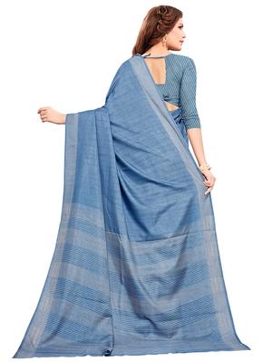 solid bordered saree with blouse - 17228093 - Standard Image - 2