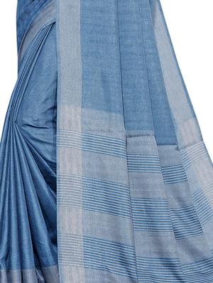 solid bordered saree with blouse - 17228093 - Standard Image - 3