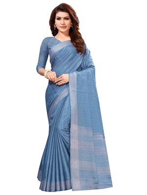 solid bordered saree with blouse - 17228093 - Standard Image - 5