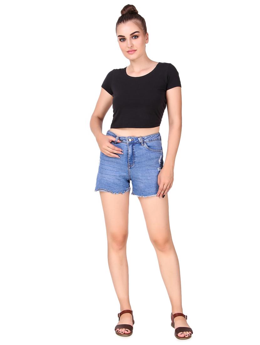 high rise denim shorts - 17228522 - Zoom Image - 4