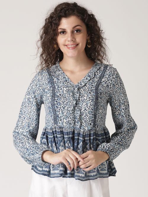 gathered hem printed top - 17228561 - Very Small Image - 1