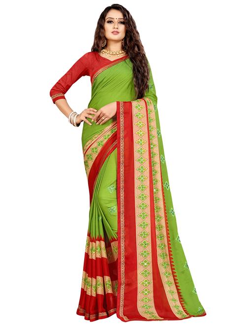 bordered printed saree with blouse - 17228929 - Standard Image - 1