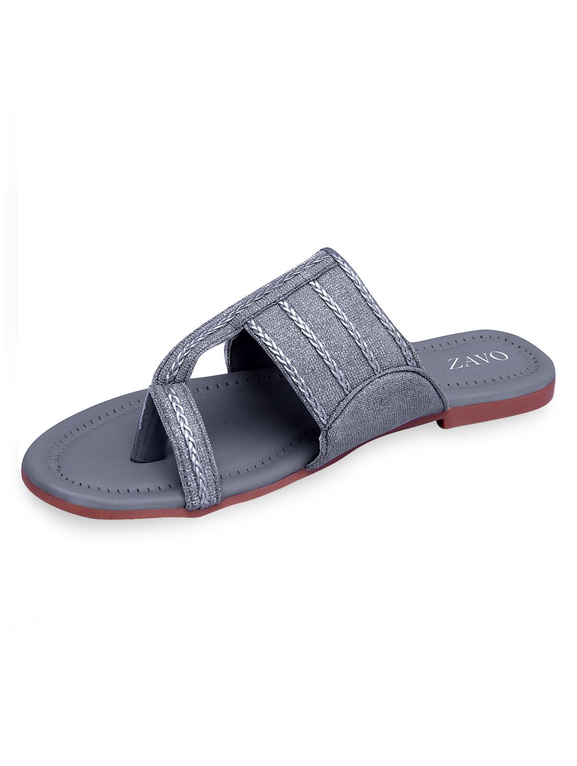 grey one toe kolhapuris - 17229504 - Zoom Image - 1