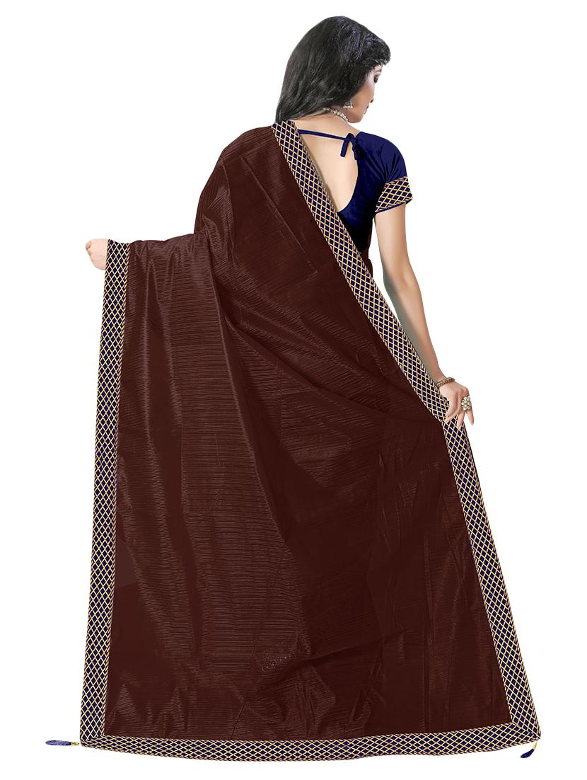 solid bordered saree with blouse - 17229701 - Zoom Image - 2