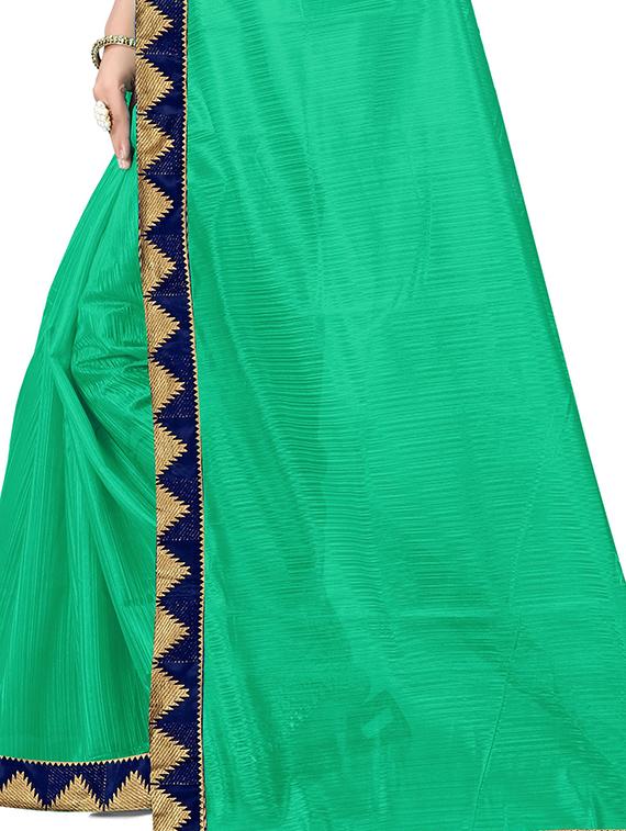 solid bordered saree with blouse - 17229722 - Zoom Image - 3