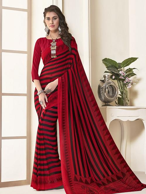 striped printed saree with blouse - 17230463 - Very Small Image - 1