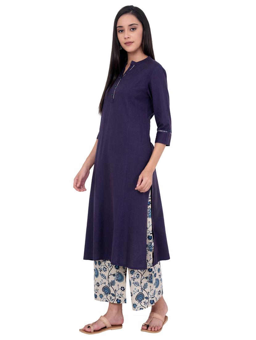 solid kurta palazzo set - 17230501 - Zoom Image - 2