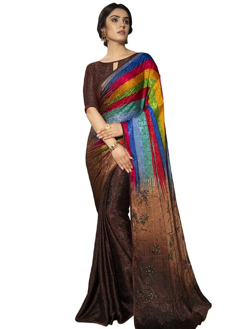 striped printed saree with blouse - 17230550 - Standard Image - 1