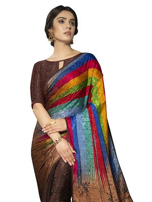striped printed saree with blouse - 17230550 - Standard Image - 2