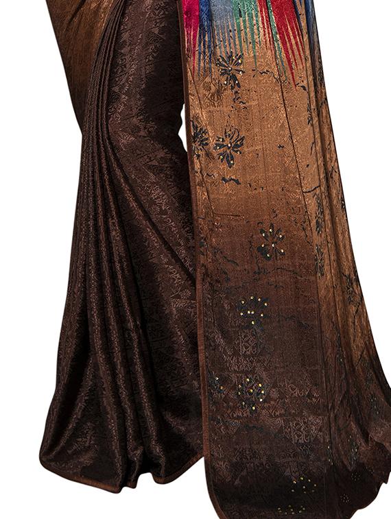 striped printed saree with blouse - 17230550 - Zoom Image - 4