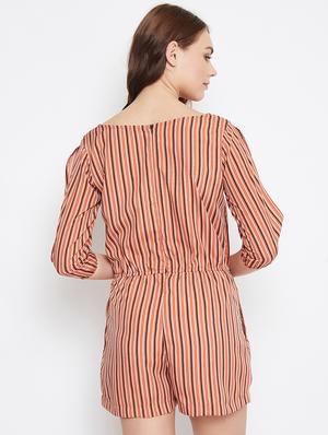 slit sleeves striped romper - 17230800 - Standard Image - 3